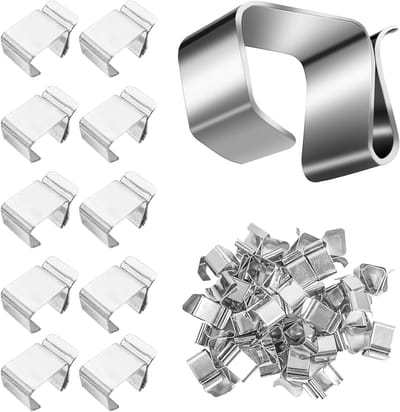 Set van 50 Kabelgoot Haakjes voor Lichtkettingen, Manganese Staal, Lichtclips voor het Ophangen van Sfeerverlichting, Zilver, 1.8 x 1.5 cm, Ideaal voor Tuin en Feesten