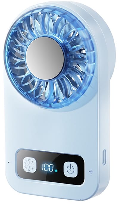 Mini handventilator met 100 windsnelheden, borstelloze turbinemotor, draagbaar ontwerp, 1800mAh USB oplaadbare batterij, digitaal display, laag geluidsniveau van 36 dB, touchscreenbediening, geschikt voor gebruik buitenshuis (blauw).