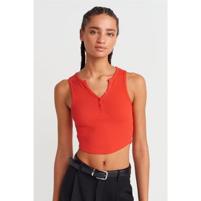 Dames Geribde Cropped Blouse Met Knopen