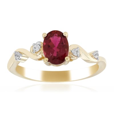 Cavill - 9K Geelgouden Ring met AAA Braziliaanse Rubelliet 0,621 ct - Ovaal Geslepen - Zirkonia Rond 0,075 ct - Elegante Luxe Damesring