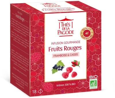 Thes de la Pagode - Kruidenthee Fruits Rougesn - Biologische kruidenthee met framboos en zwarte bes. Cafeïnevrij! - 18 theezakjes