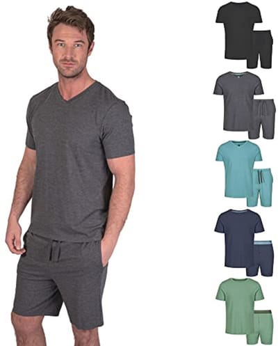 Heren Pyjama Set met Korte Mouwen en Broek - Luxe Katoen Modal - Charcoal Marl