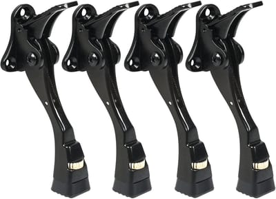 4 Stuks Zwarte Deurstopper - Verstelbare Kickdown Deurstop voor Zware Deuren, 4 Inch Metaal met Rubber Tip en Wandbeschermers