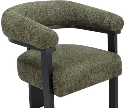 Vente-unique Set van 6 stoelen met armleuningen van boucléstof en heveahout - Kaki en zwart - LIVELIA