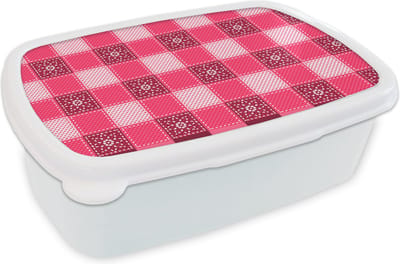Broodtrommel Wit - Lunchbox - Brooddoos - Roze - Patronen - Bloemen - 18x12x6 cm - Volwassenen