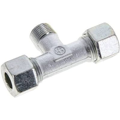 12S & M18x1.5 (con) Verzinkt Stalen T-stuk Snijringkoppeling Buitendraad 640bar ISO 8434-1