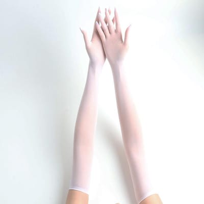 Gants longs sexy en dentelle fine et transparente à haute élasticité pour femmes Club de nuit Cosplay Homme Uni Sans couture Serrés Gants-bas Anti-UV One Size white