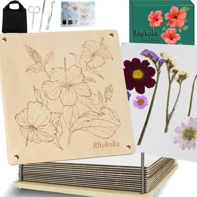 Bloemenpers Set - Knutselpakket Planten - Bloemen Drogen - Extra Groot 10 Lagen - 28 x 28 cm - Hout