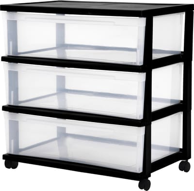 IRIS New Wide Chest ladesysteem - 3 lades x 30L - Kunststof - Zwart/Transparant - Met wielen