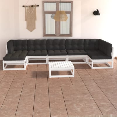 vidaXL - 8-delige - Loungeset - met - kussens - massief - grenenhout