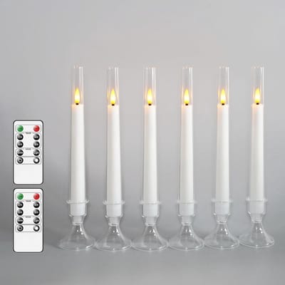Vlamloze Taps Toelopende Kaarsen met Afstandsbediening - Set van 6 Acryl Batterij-aangedreven Kaarsen met Kandelaars voor Thuis