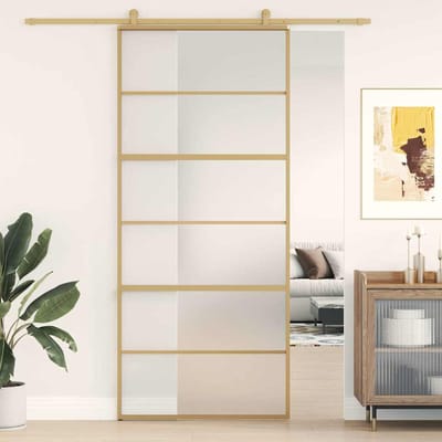 vidaXL - Schuifdeur - 90x205 - cm - mat - ESG-glas - en - aluminium - goudkleurig