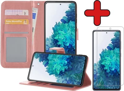 Hoesje - Met Screenprotector - Geschikt voor Samsung Galaxy S20 FE - Luxe Pasjeshouder - Flipcase - Bookcase Portemonee - Flip Case - Kunstleer Book Case - Book Cover - Walletcase - Portemonneehoes - Telefoonhoes - Rosé goud