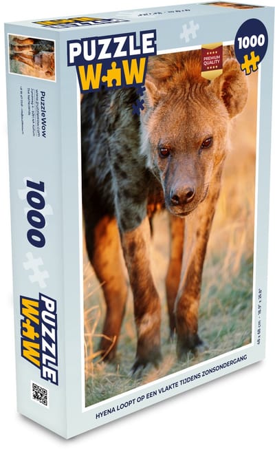 Puzzel Hyena - Gras - Zonsondergang - Legpuzzel - Puzzel 1000 stukjes volwassenen