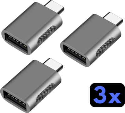 Nereb 3x USB-C naar USB-A Adapter - USB C naar USB Adapter - USB C naar USB A Converter - Grijs