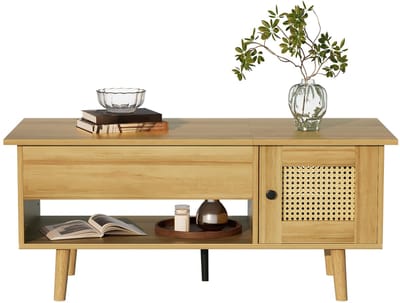 Salontafel met in hoogte verstelbaar blad - Opbergruimte - Houtkleur met zwarte accenten - Woonkamer - 103x50 cm