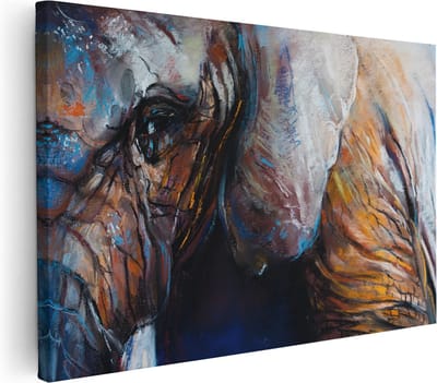 Artaza Canvas Schilderij Dierenkop Olifant - 30x20 cm - Klein - Muurdecoratie Abstract - Wanddecoratie Woonkamer - Kamer Accessoires