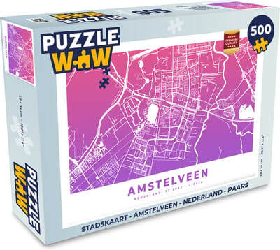 Puzzel Stadskaart - Amstelveen - Nederland - Paars - Legpuzzel - Puzzel 500 stukjes - Plattegrond