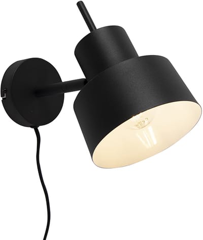 QAZQA chappie - Retro Wandlamp voor binnen - 1 lichts - L 260 mm - Zwart - Woonkamer | Slaapkamer | Keuken