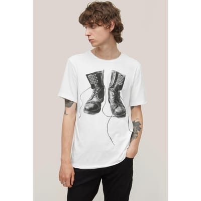 John Varvatos Ss Raw Edge Tee Vintage W Salt Maat: S | T-shirts met Print Outlet | Heren | Wit