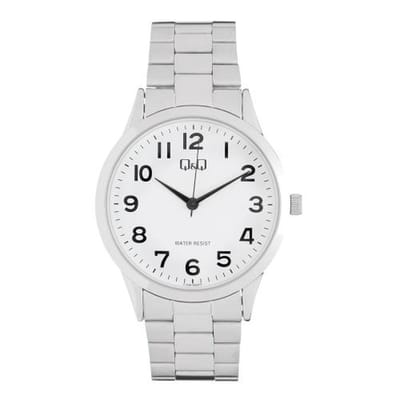 Q&Q C10A-502PY - Horloge - Analoog - Mannen - Heren - Stalen band - Rond - Metaal - Cijfers - Zilverkleurig - Wit