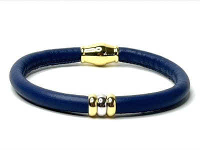 NIEUW! Jolla - dames armband zilver - leer - magneetsluiting - bedels - tweekleurig - Single Ladies Gold - Blauw