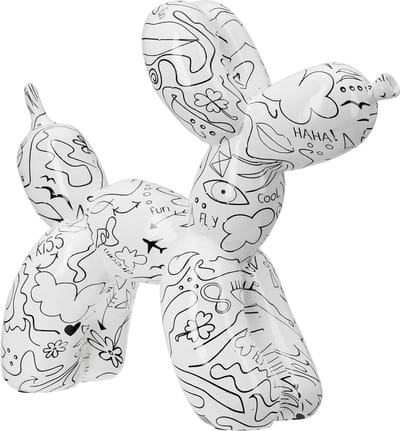 Gilde Handwerk - Beeld - Ballon Hond - Modern Art - Polyresin - 7x20x18 cm - Wit