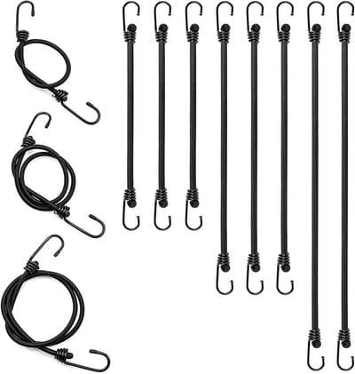 Set van 8 elastische touwen met haken (3 x 50 cm + 3 x 80 cm + 2 x 100 cm) voor tenten, verstelbare spanning, robuust en duurzaam, ideaal voor camping en outdoor activiteiten