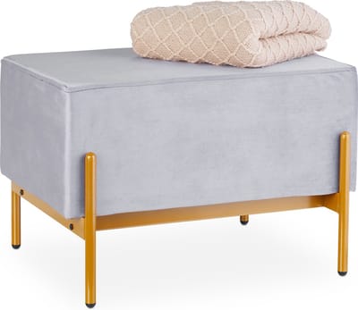 zitbank fluweel - met metalen poten - slaapkamer - 40 x 60 x 43 cm - halbank - grijs