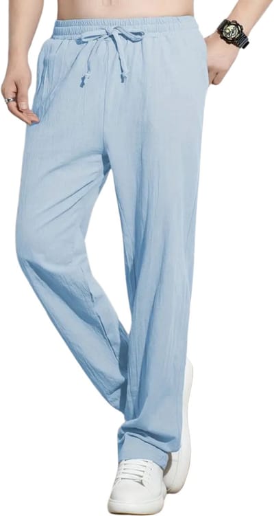 Livano Linnen Broek Heren - Zomerbroek - Volwassenen - Lange Broek - Pantalon - Strandbroek - Zomer - Ibiza Stijl - Hemelsblauw - Maat S