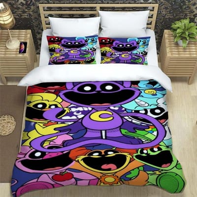 3D-print Anime Lachende Dieren CATNAP DOGDAY Beddengoedset Gloednieuwe Coole Anime Quilthoes Kussensloop Leuke Cartoon Kinderen Cadeau US Full 200x230cm