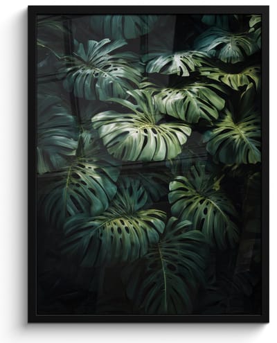 Poster in lijst - Fotolijst 60x80 cm - Posters - Plant - Monstera - Lichtinval - Posterlijst zwart - Decoratie - Wanddecoratie woonkamer - Muurdecoratie slaapkamer