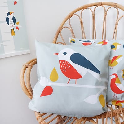 Sierkussen Vogel 40x40 tweezijdig mint met rits inclusief vulling voor kinderkamer
