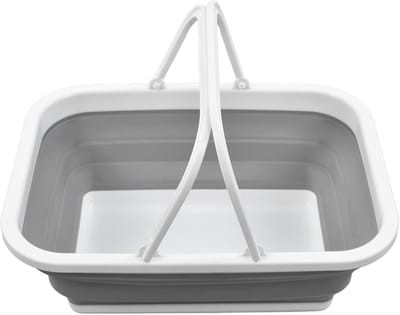 Opvouwbare Picknickmand - Opbergmand Waskom - Boodschappen en Opslag - Intrekbare Afvoer - 40 x 29 x 7 cm - Grijs