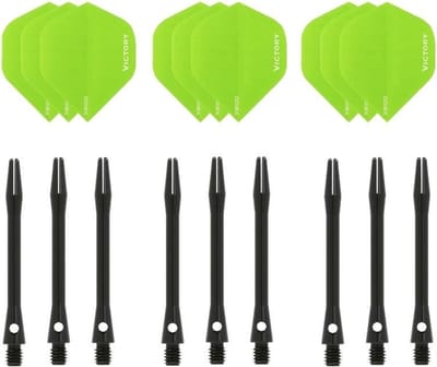 Darts Set - 3 sets - XS100 Poly - Groen - Darts flights - plus 3 sets - aluminium - darts shafts - zwart - medium