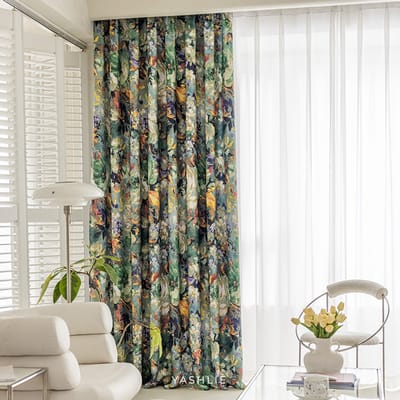 Moderne bloemenprint, olieverfstijl, Tassel Farmhouse Room verduisterend gordijn, woonkamer, slaapkamer, landhuisdeur,Met haakjes ringen,140x160cm
