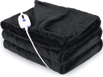 Elektrisch verwarmde fleece deken met digitale controller en 6 warmte-instellingen - zwart