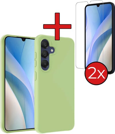 Hoesje - Met 2x Screenprotector - Geschikt voor Samsung Galaxy A15 - Sterk & Shockproof - Telefoon Hoes - Back Cover - Siliconen Case - Telefoonhoes - Groen
