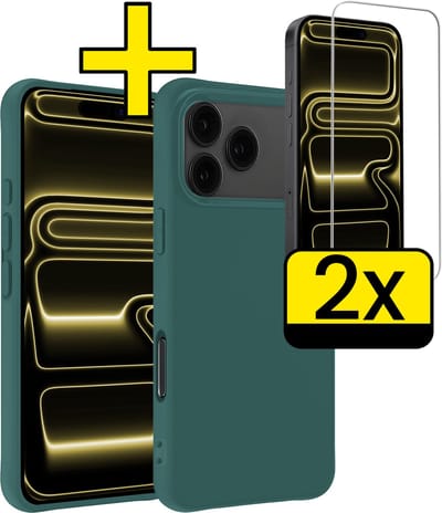 Hoesje - Met 2x Screenprotector - Geschikt voor Apple iPhone 17 Pro Max - Sterk & Shockproof - Back Cover - Siliconen Case - Telefoon Hoes - Telefoonhoesjes - Donkergroen