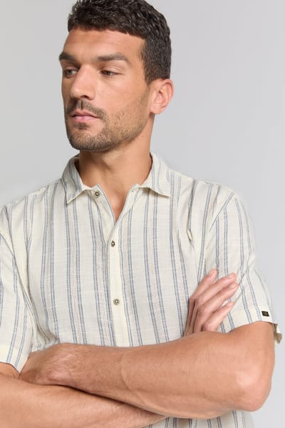No Excess Shirt Short Sleeve Vertical Dobby Stripes Offwhite Size: XXL | Casual Shirts Outlet | Heren | Wit