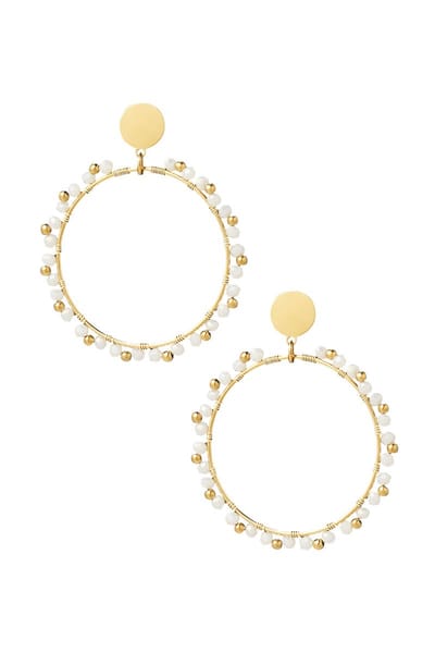 Yehwang - Goudkleurige ronde statement oorbellen - Stainless Steel - Witte kristalkraaltjes
