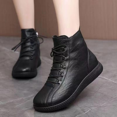 Chaussures en coton pour mère, bottes courtes, plates, en peluche, confortables, pour l'hiver 40 noir