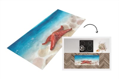 Keukenloper - Loper keuken - Zeester - Waterverf - Zee - 120x50 cm - Keukenloper vinyl