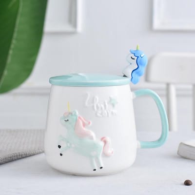 Tasse à café en céramique dessinée à la main, mignonne, dessin animé, licorne, tasse cadeau, tasse à café, tasse à eau, tasse de petit-déjeuner pour couple 301-400ml