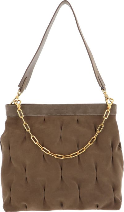 COCCINELLE Leren Schoudertas Marquise Goodie Suede Shoulderbag New Taupe Beige