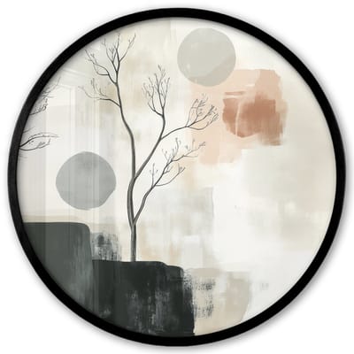 Poster in lijst Rond - Fotolijst 40x40 cm - Posters - Wabi sabi - Beige - Plant - Ronde posterlijst zwart - Decoratie - Wanddecoratie woonkamer - Muurdecoratie slaapkamer