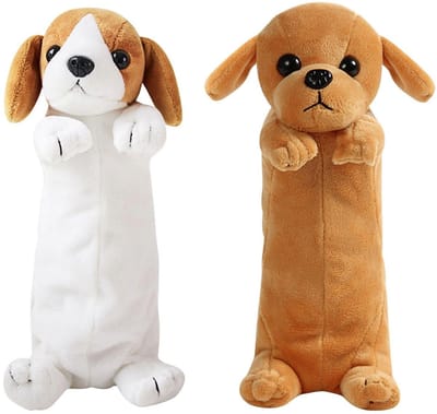 Dailygoods- Hondenpotloodtas 2-delig - Multifunctionele Opbergtas - Pluche - Cartoon Dieren - Geschikt voor Kinderen - Zacht Materiaal - Pennenzak