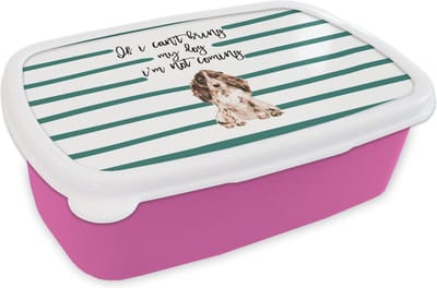 Broodtrommel Roze - Lunchbox - Brooddoos - Quotes - Spreuken - If I can't bring my dog I'm not coming - Honden - 18x12x6 cm - Kinderen - Meisje
