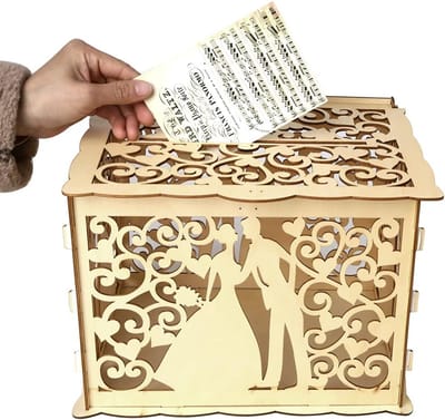 Houten Kaartdoos - DIY Box - Bruiloft Decoratie - Holle Uitnodiging Ontwerp - 30 cm Groot - Houtkleur