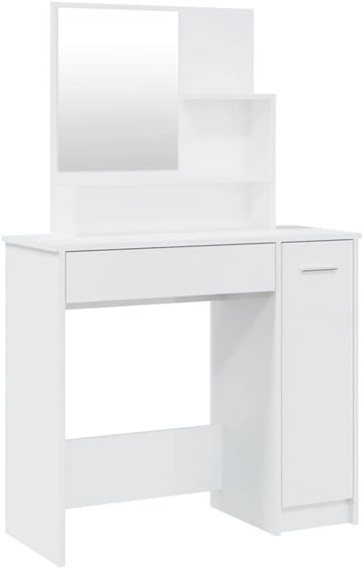 Kaptafel met Spiegel en Opbergruimte voor Slaapkamer, Glanzend Wit
